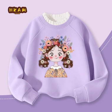 Áo Sweater Bé Gái Lông Cừu Fleece Áp Ấm Thu Đông - In Hình Bé Gái, Giá 250k