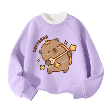 Áo Sweater Bé Gái Lông Cừu Fleece In Capybara Ấm Áp Thời Trang Thu Đông