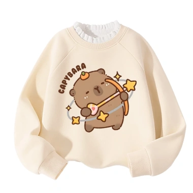 Áo Sweater Bé Gái Lông Cừu Fleece In Capybara Ấm Áp Thời Trang Thu Đông
