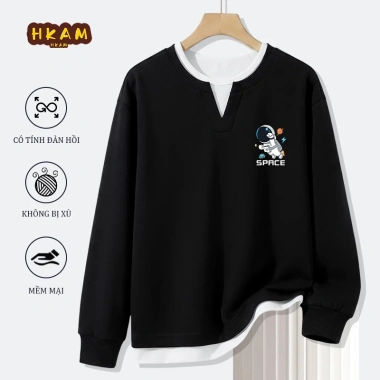 Áo Sweater Bé Trai Giả Hai Mảnh Thời Trang, In Hình Người Không Gian - Thoải Mái, Giá 270k