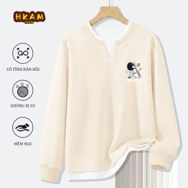 Áo Sweater Bé Trai Giả Hai Mảnh Thời Trang, In Hình Người Không Gian - Thoải Mái, Giá 270k