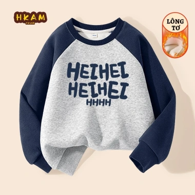 Áo Sweater Bé Trai HKAM Nỉ Lông Cừu Ấm Áp, In Chữ Unisex Đa Năng - Giá Ưu Đãi 270k