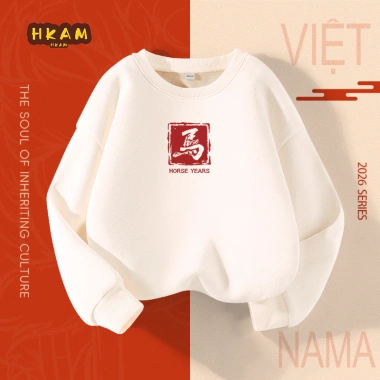 Áo Sweater Bé Trai HKAM Nỉ Lông Cừu Ấm Áp, Lót Năm Mới, Thời Trang Thu Đông