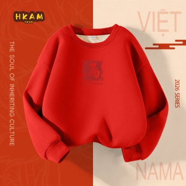 Áo Sweater Bé Trai HKAM Nỉ Lông Cừu Ấm Áp, Lót Năm Mới, Thời Trang Thu Đông