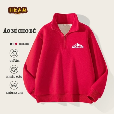 Áo Sweater Bé Trai HKAM Nỉ Lông Cừu Nửa Mở In Hình Núi - Thời Trang Thoải Mái 7