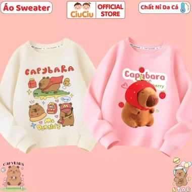 Áo Sweater Capybara CIUCIU Bé Trai & Gái, Nỉ Thu Đông, Vải Da Cá Co Dãn, 160k 2