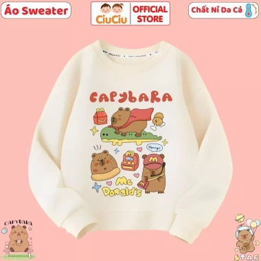 Áo Sweater Capybara CIUCIU Bé Trai & Gái, Nỉ Thu Đông, Vải Da Cá Co Dãn, 160k 5