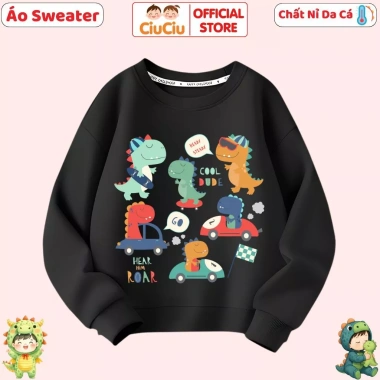 Áo Sweater Dài Tay Bé Trai & Gái Hình Khủng Long Dino - CIUCIU KID, Nỉ Da Cá Ấm 8