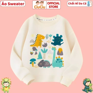 Áo Sweater Dài Tay Bé Trai & Gái Hình Khủng Long Dino - CIUCIU KID, Nỉ Da Cá Ấm 10