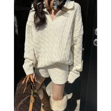 Áo Sweater Dệt Kim Cổ Bẻ Dáng Ôm - Phong Cách Hàn Quốc Thu Đông 2.023 Giá 124k
