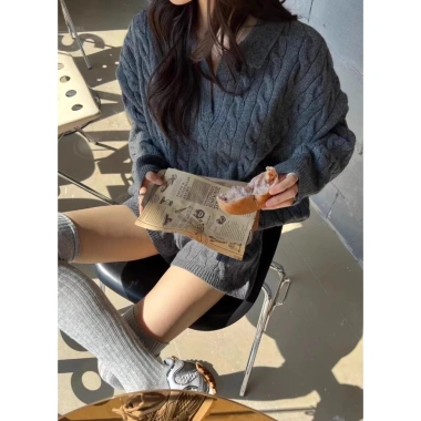 Áo Sweater Dệt Kim Cổ Bẻ Dáng Ôm - Phong Cách Hàn Quốc Thu Đông 2.023 Giá 124k