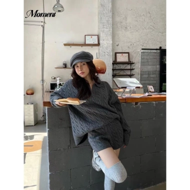 Áo Sweater Dệt Kim Cổ Bẻ Dáng Ôm - Phong Cách Hàn Quốc Thu Đông 2.023 Giá 124k