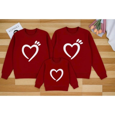 Áo sweater gia đình 3 người mẫu trái tim, nỉ bông dày ấm, size 6‑90kg, giảm giá 60.000đ, siêu ấm cho mùa thu đông, độ bền cao, dễ giặt