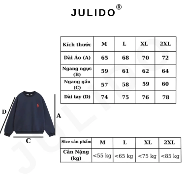Áo sweater Julido nam nữ vải nỉ hai da, 4 mùa, giá 129.000₫ giảm từ 159.960 8 Áo sweater Julido nam nữ vải nỉ hai da, 4 mùa, giá 129.000₫ giảm từ 159.960 8