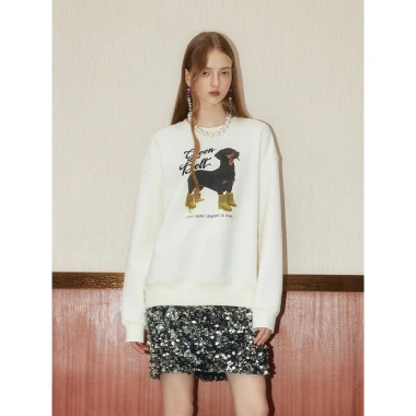 Áo sweater nam nữ 2.025 in chó con 320GSM 100% cotton - Giá 119.999₫