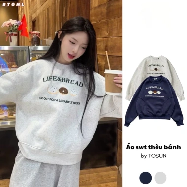 Áo Sweater Nỉ Bông Boxy Thêu Bánh 320GSM 100% Cotton RTOML Giá ưu đãi 119.999₫