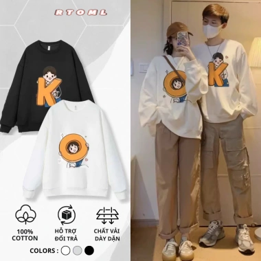 Áo sweater nỉ bông cặp đôi nam nữ rộng mùa đông hoodie RTOML giảm giá 69k