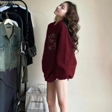 Áo sweater nơ nữ đỏ mận form rộng mùa đông Hàn Quốc RTOML, siêu ấm, giảm còn 119.999₫, giao 24h 3