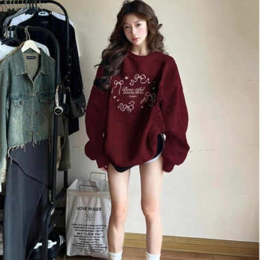Áo sweater nơ nữ đỏ mận form rộng mùa đông Hàn Quốc RTOML, siêu ấm, giảm còn 119.999₫, giao 24h 9