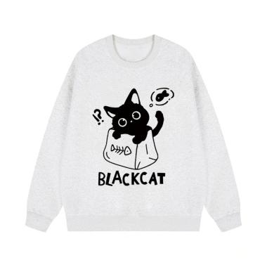 Áo Sweater Nữ Đen Oversize Họa Tiết Mèo Unisex Cặp Đôi 320gsm 100% Cotton