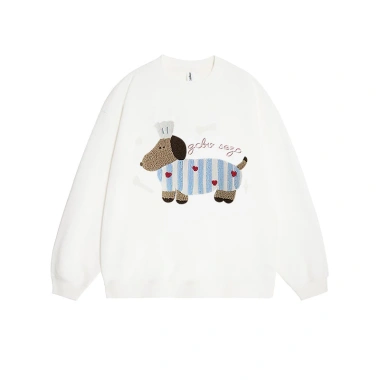 Áo sweater nữ mùa thu họa tiết chó con dễ thương, form rộng, 100% cotton RTOML