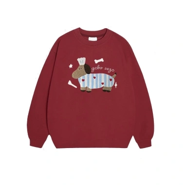 Áo sweater nữ mùa thu họa tiết chó con dễ thương, form rộng, 100% cotton RTOML