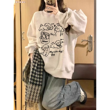 Áo sweater nữ oversize Thu Đông Hàn Quốc hoodie local brand in hình chú chó con hoạt hình unisex đôi giảm giá 119.999