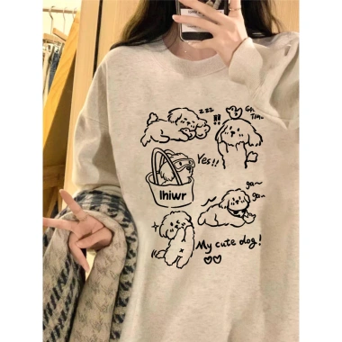 Áo sweater nữ oversize Thu Đông Hàn Quốc hoodie local brand in hình chú chó con hoạt hình unisex đôi giảm giá 119.999