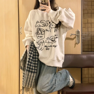 Áo sweater nữ oversize Thu Đông Hàn Quốc hoodie local brand in hình chú chó con hoạt hình unisex đôi giảm giá 119.999 4 Áo sweater nữ oversize Thu Đông Hàn Quốc hoodie local brand in hình chú chó con hoạt hình unisex đôi giảm giá 119.999 4