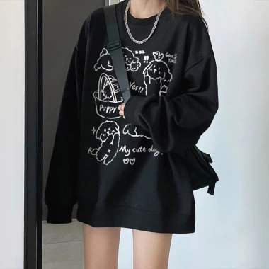 Áo sweater nữ oversize Thu Đông Hàn Quốc hoodie local brand in hình chú chó con hoạt hình unisex đôi giảm giá 119.999