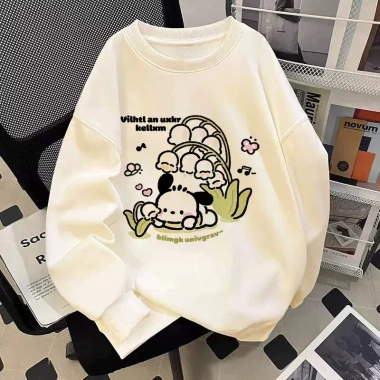 Áo Sweater Nữ Oversize Xám Nhạt In Chó Bánh Mì Cartoon Dễ Thương 320gsm Cotton 119.999₫