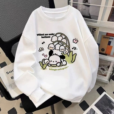 Áo Sweater Nữ Oversize Xám Nhạt In Chó Bánh Mì Cartoon Dễ Thương 320gsm Cotton 119.999₫