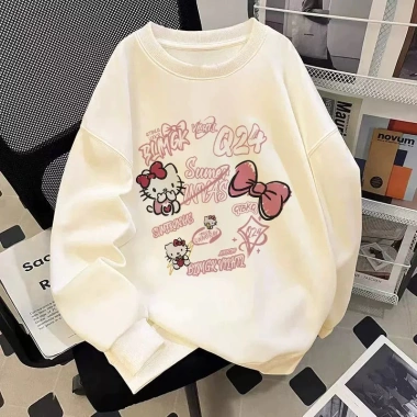 Áo Sweater Nữ Oversize Xám Nhạt In Chó Bánh Mì Cartoon Dễ Thương 320gsm Cotton 119.999₫