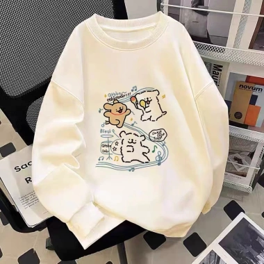 Áo Sweater Nữ Oversize Xám Nhạt In Chó Bánh Mì Cartoon Dễ Thương 320gsm Cotton 119.999₫