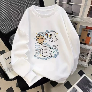 Áo Sweater Nữ Oversize Xám Nhạt In Chó Bánh Mì Cartoon Dễ Thương 320gsm Cotton 119.999₫