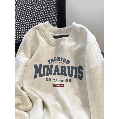 Áo Sweater Nữ Xám Nhạt MINARUIS - Chữ Cái Oversize 100% Cotton Hàn Quốc, Giá 119.999₫