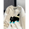 Áo Sweater Nữ Xám Nhạt Oversize In Mèo Đen Cartoon Dễ Thương 320gsm Unisex RTOML 2