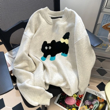 Áo Sweater Nữ Xám Nhạt Oversize In Mèo Đen Cartoon Dễ Thương 320gsm Unisex RTOML 3 Áo Sweater Nữ Xám Nhạt Oversize In Mèo Đen Cartoon Dễ Thương 320gsm Unisex RTOML 3