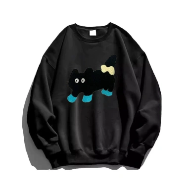 Áo Sweater Nữ Xám Nhạt Oversize In Mèo Đen Cartoon Dễ Thương 320gsm Unisex RTOML