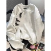 Áo Sweater Nữ Xám Nhạt Unisex In Mèo Đen 3 Hình Dễ Thương Oversize 320gsm - Thương Hiệu RTOML Giá 119.999 VND