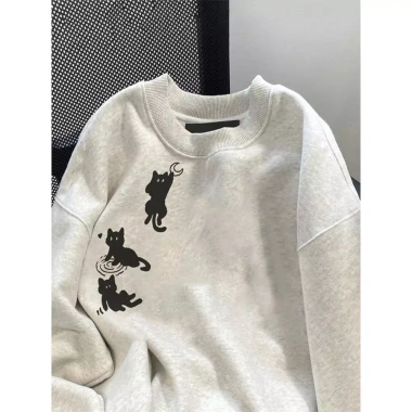 Áo Sweater Nữ Xám Nhạt Unisex In Mèo Đen 3 Hình Dễ Thương Oversize 320gsm - Thương Hiệu RTOML Giá 119.999 VND