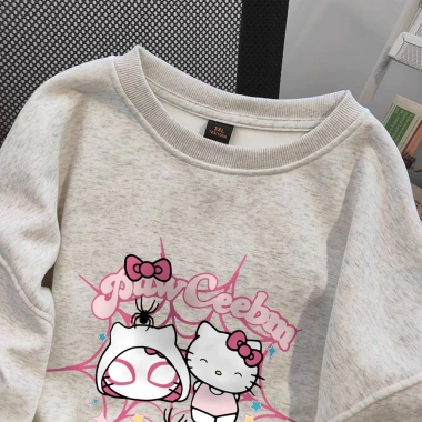 Áo sweater nữ xám tiêu form rộng Hàn Quốc Salmo nỉ dài tay mùa thu đông Hello Kitty - Giá chỉ 119.999 VND 2 Áo sweater nữ xám tiêu form rộng Hàn Quốc Salmo nỉ dài tay mùa thu đông Hello Kitty - Giá chỉ 119.999 VND 2