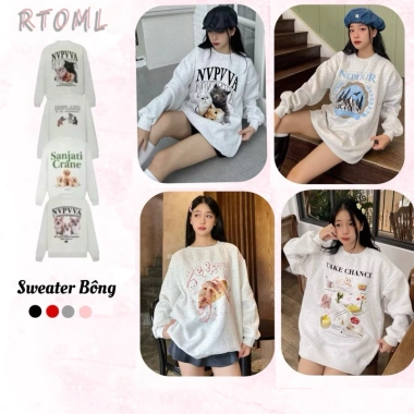 Áo Sweater Unisex Nỉ Bông 2.026 - Xám Trắng Cổ Tròn Dáng Rộng RTOML 119.999đ