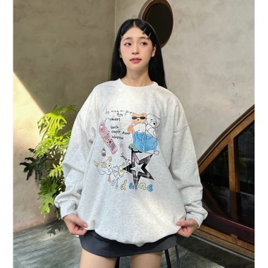 Áo Sweater Unisex Nỉ Bông 2.026 - Xám Trắng Cổ Tròn Dáng Rộng RTOML 119.999đ