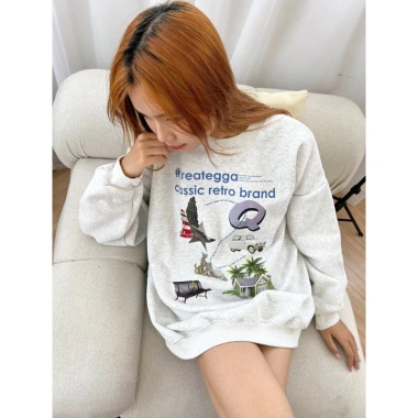 Áo Sweater Unisex Nỉ Bông 2.026 - Xám Trắng Cổ Tròn Dáng Rộng RTOML 119.999đ