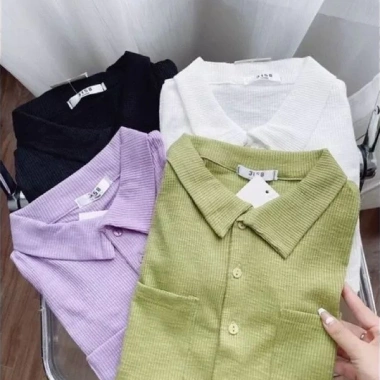 Áo tăm 2 túi cổ bẻ khuy vạt bầu cộc tay - Giá chỉ 103.500đ, giảm ngay 8