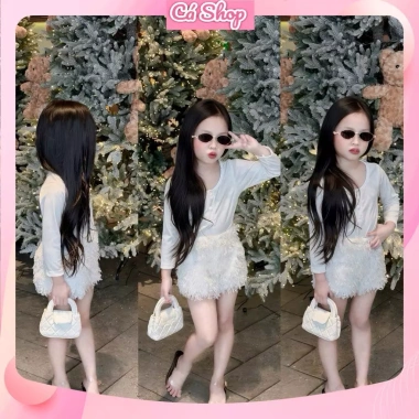 Áo tăm dài tay + chân váy lông bé gái N664 – Giá 149.900₫, thời trang thu đông