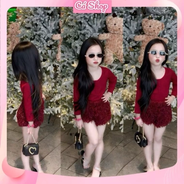Áo tăm dài tay + chân váy lông bé gái N664 – Giá 149.900₫, thời trang thu đông