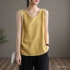 Áo tank top không tay rộng rãi mùa hè cotton lanh, lớn, đa năng trong và ngoài 3