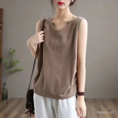 Áo tank top không tay rộng rãi mùa hè cotton lanh, lớn, đa năng trong và ngoài 7 Áo tank top không tay rộng rãi mùa hè cotton lanh, lớn, đa năng trong và ngoài 7